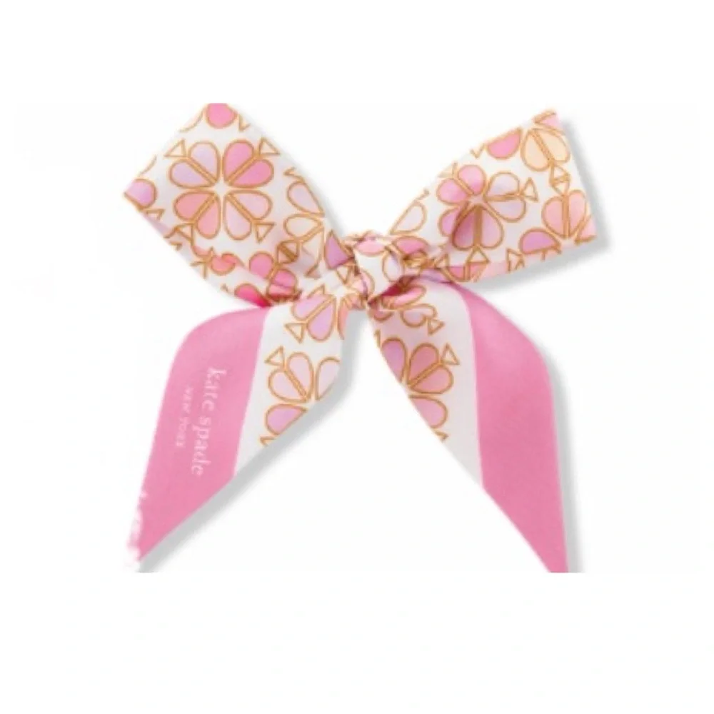 NEW Kate Spade Bloom Ribbon Bow Bag Hair Accessory Satin Silk Pink White Floral - Picture 1 of 2